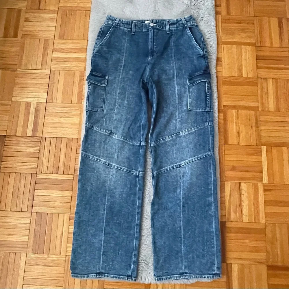 L’AGENCE Women’s Cargo Jeans Size 30 Blue Straight‎ Leg Utility Denim Cabincore